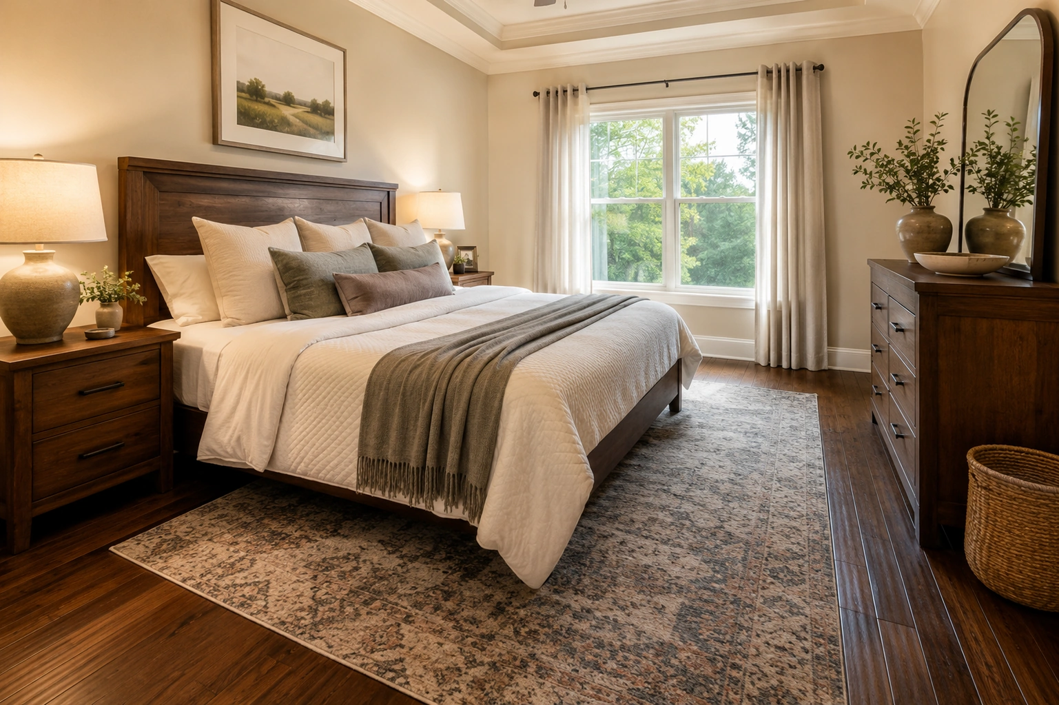 Bedroom cleaned and tidied during a routine house cleaning visit